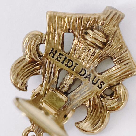 Signed Heidi Daus Gold Tone Crystal Pearl Drop Clip On Earrings VTG Swarovski? - Picture 8 of 17